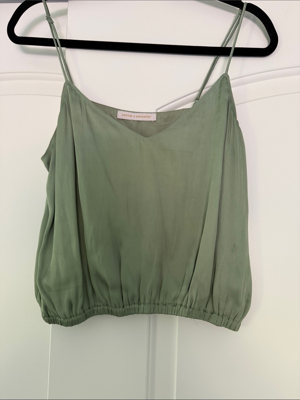 Pookie & Sebastian Tiered Ruffle Mini Skirt in Sage Green - Picture 4 of 5
